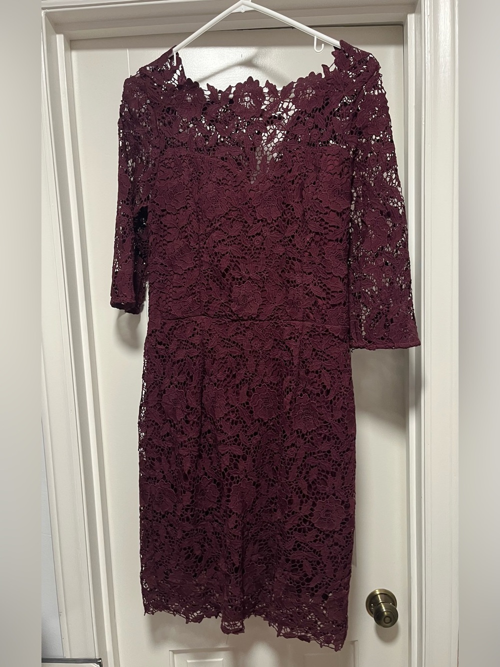 Women's Lace Sheath Dress in Burgundy